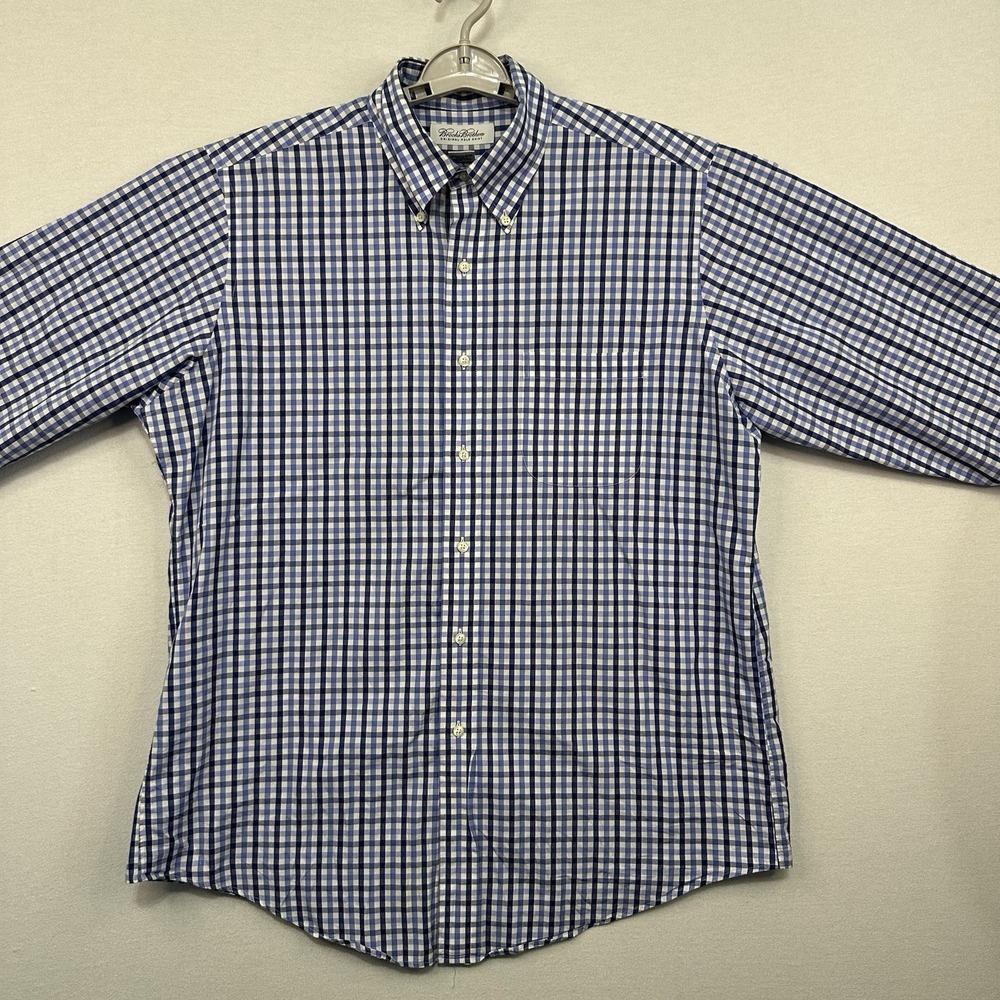Brooks Brothers Men's‎ Long Sleeve Blue Plaid Button Up 16-32/33 100% Cotton